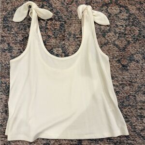 Marine Layer Cream Ribbed Tie-Shoulder Tank